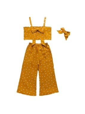 Mustard Polka Dot Wide-Leg Kids Pants - Brand Unspecified